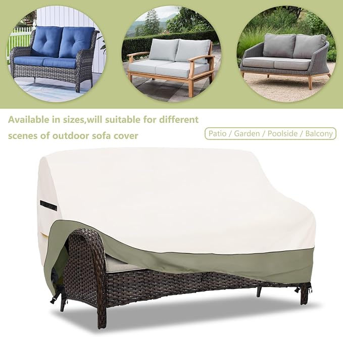 2-Seater Patio Sofa Cover, 58 W x 32.5 D x 31 H Inches Outdoor Couch Cover - Image 3