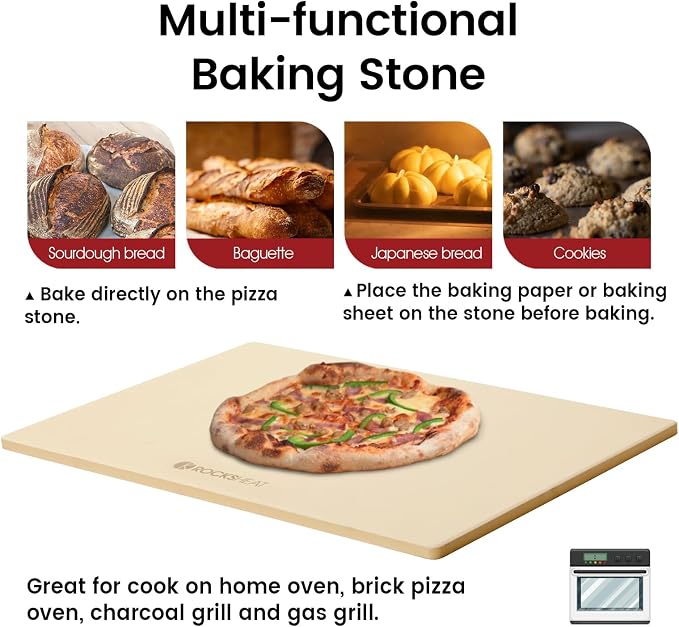Pizza Stone, Rectangular Extra Large 23.6" x 15.8" x 0.6" Pizza Stones - Image 3
