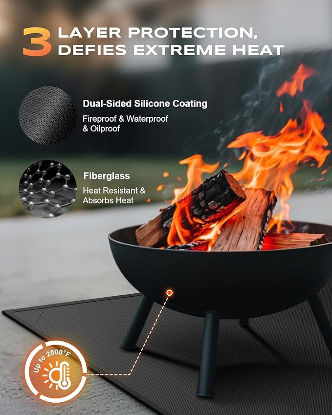 Under Grill Mat, 60 x 40 Inch Black Fiberglass Silicone-Coated Pad