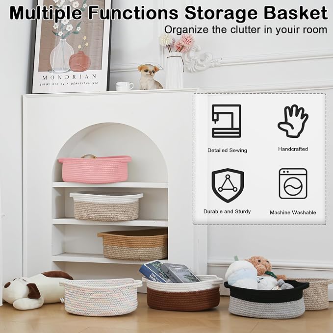 Gift Basket with Gift Bag and Ribbons, Small Rope Woven Shelf Storage, Baskets - Image 9