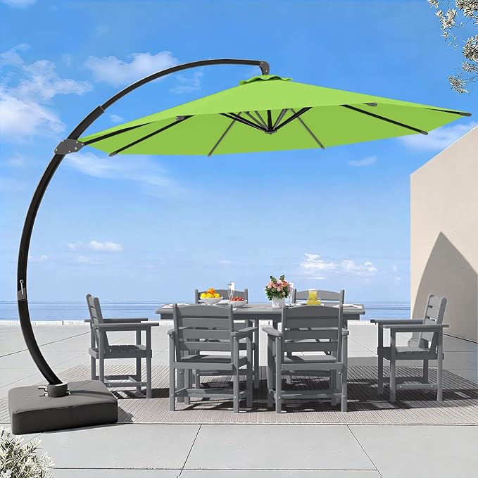 7 Piece Patio Dining Set with 11ft Patio Umbrella, 7 Gray Outdoor HDPE Dining by Unknown