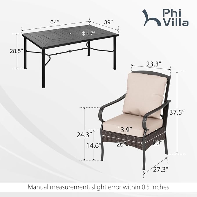 PHI VILLA Outdoor Dining Set for 6, All-Weather Patio Table and Chairs Set for 6 - Image 2