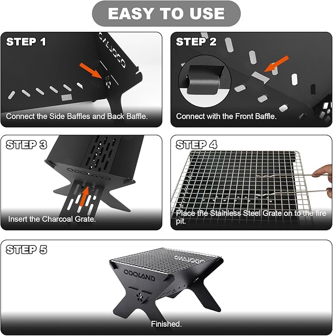 Odoland Camping Campfire Grill, Portable Folding Charcoal Grills, Backpacking - Image 4
