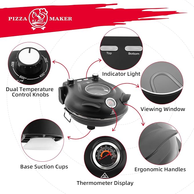 KLAIF 12" Electric Countertop Pizza Oven Indoor - Image 3