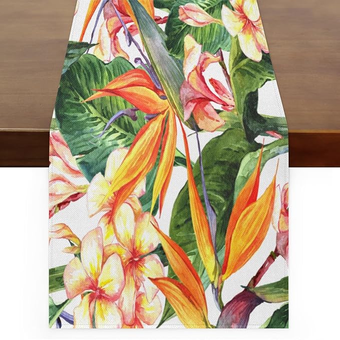Tropical Exotic Flowers Bird Paradise Table Runner Kitchen Dining Table Runner by Mularoka