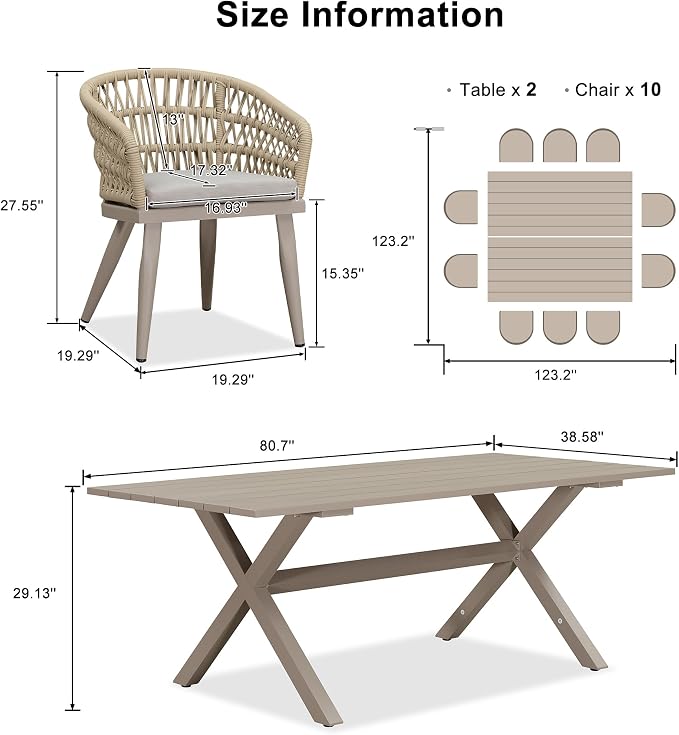 PURPLE LEAF 12 Pieces Outdoor Dining Sets All-Weather PE Rattan Outdoor Patio - Image 6