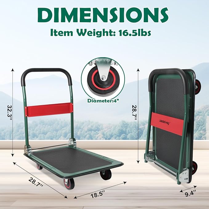 LEADALLWAY Foldable Push Cart Platform Cart - Image 3