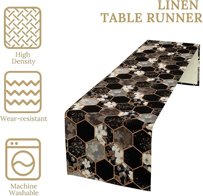 Marble Table Runner, Spring Floral Marble Geometric Texture Pattern Table Runner - Image 6