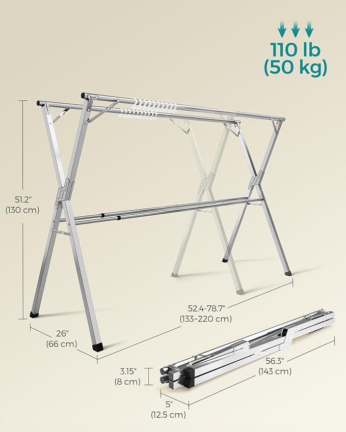 SONGMICS Clothes Drying Rack, Heavy-Duty Laundry Drying Rack, 52.4-78.7 Inches - Image 7