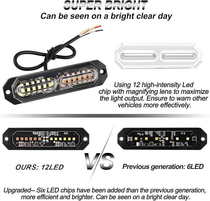 ASPL 8pcs Sync Feature Ultra Slim 12-LED Surface Mount Flashing Strobe Lights - Image 2