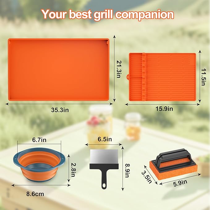 Silicone Grill Floor Mat Set for 36-Inch Griddle, Orange