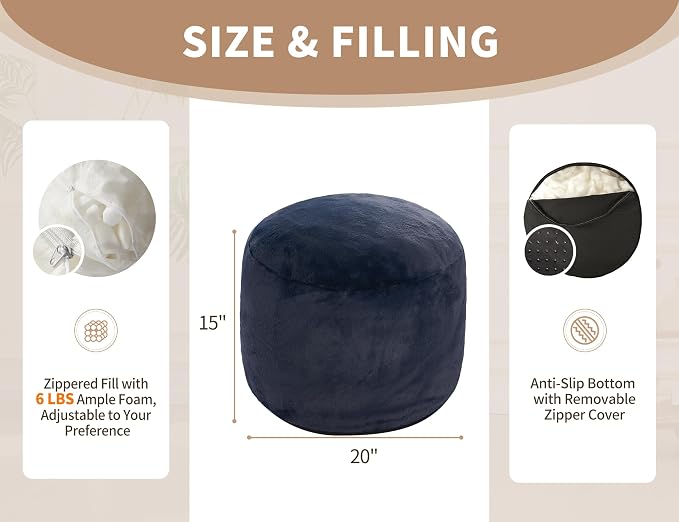 Boho Ottoman Living Room Furniture 20"x15" Round Ottomans Pouf Couch Foot Rest - Image 2