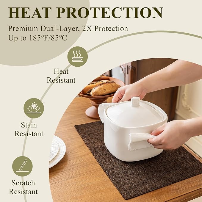KXN Placemats Set of 4, Dual-Layer Thickened Faux Linen Table Mats, Heat - Image 4