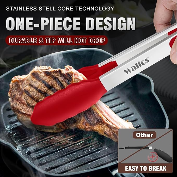 Silicone Kitchen Tongs Set, 3 Sizes 7, 9 and 12 Inch, Stainless Steel