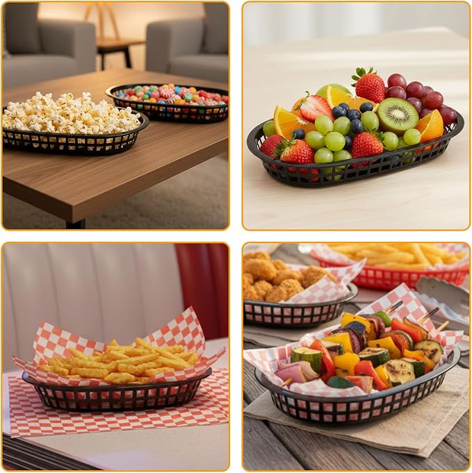Fast Food Baskets 16-Pack, 10 x 6 Inch Plastic Oval Serving Baskets - Image 3