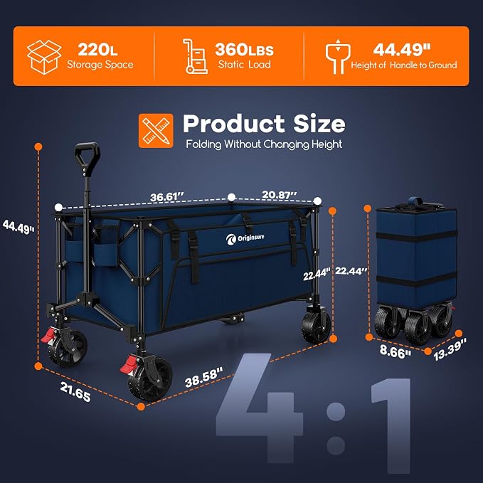 220L Collapsible Wagon Cart Foldable, Utility Carts - Image 2