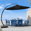 7 Piece Patio Dining Set with 11ft Patio Umbrella, 7 Navy Outdoor HDPE Dining by Unknown