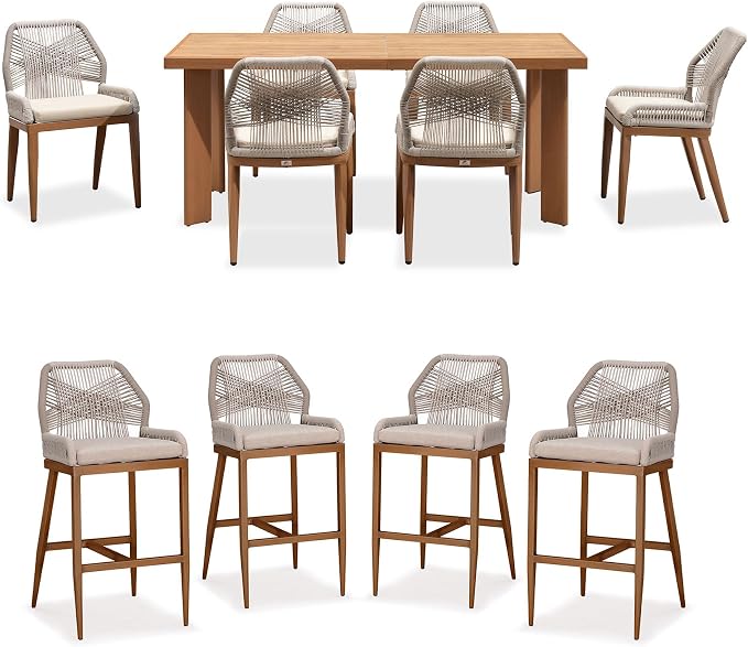 PURPLE LEAF 7 Pieces Dining Set Patio Metal Rectangular Table and Wicker Rattan - Image 2