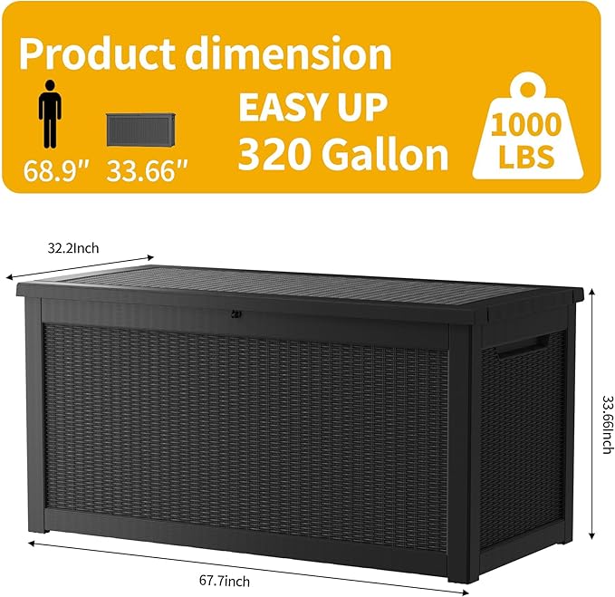 TARKARI 320 Gallon Lockable Resin Deck Box, Waterproof & UV-Resistant Outdoor - Image 3