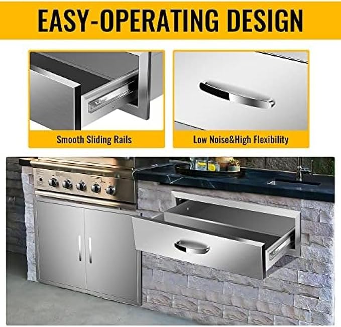 BBQ Outdoor Kitchen Drawers Stainless Steel 3-Drawer BBQ Drawer Enclosed - Image 6