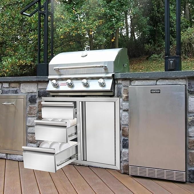 Outdoor Kitchen Drawer Combo Cabinet, Stainless Steel Triple Drawers - Image 8