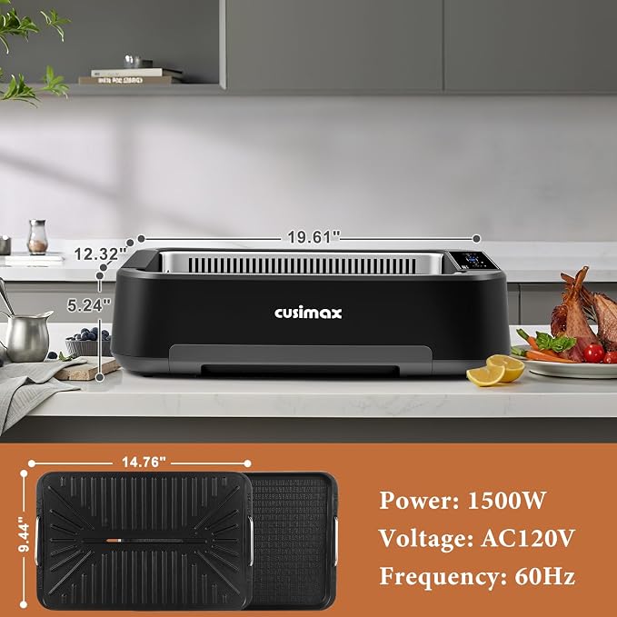 Indoor Grill, CUSIMAX Electric Smokeless Grill & Griddle - Image 7