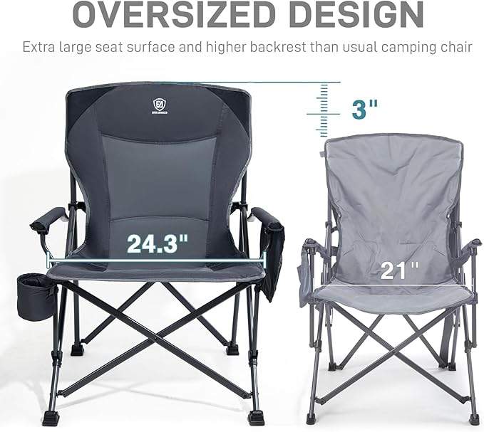 Camp Chair in Grey with Steel Frame and Cup Holder