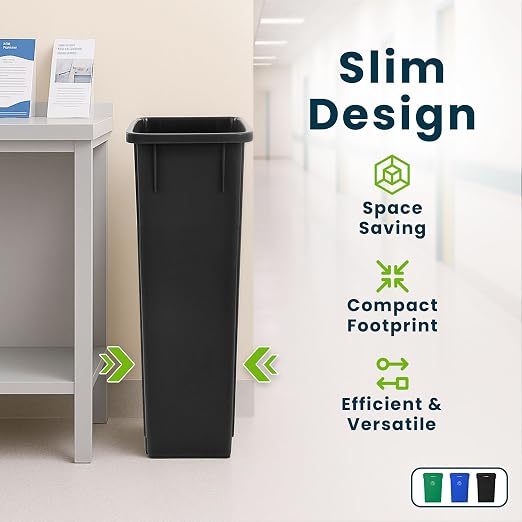 Alpine 23 Gallon Slim Recycling & Trash Bin Set – 3-Pack Blue/Black/Green - Image 4