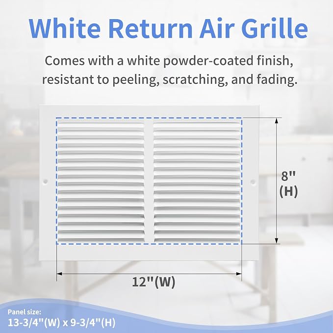 12"W x 8"H Steel Return Air Grille, Air Return Vent Cover - Image 3