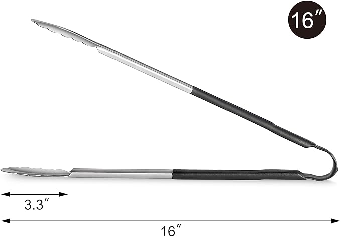Utility Spring Tongs, 16-Inch Stainless Steel with Black Vinyl Handles