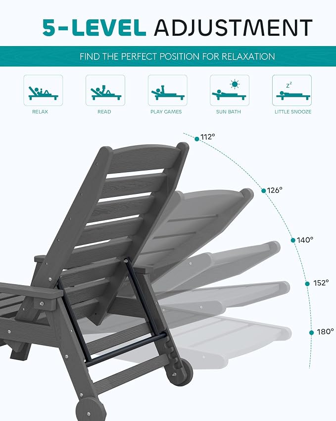 SERWALL Patio Chaise Lounge Chair, Poly Lounge Chair - Image 3