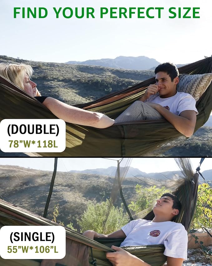 Hammock with Straps and Carabiners, 210T Parachute Nylon, Coffee/Green