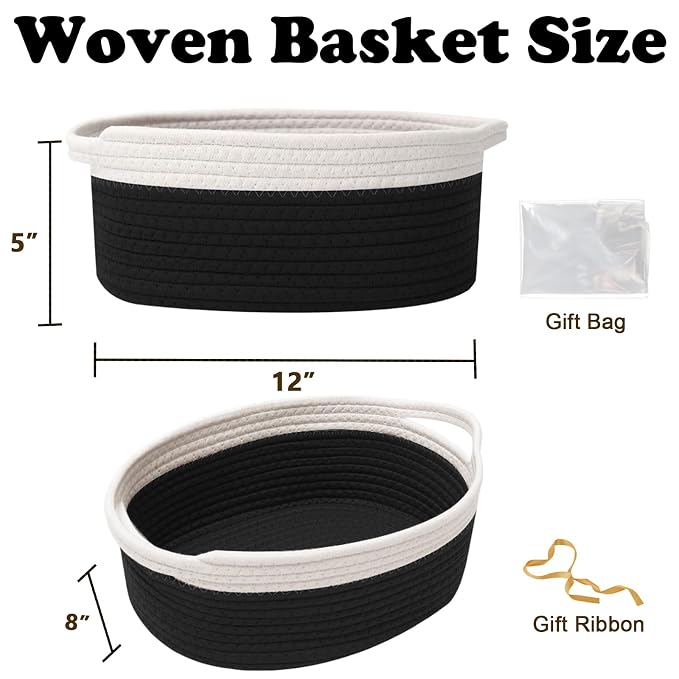 Gift Basket with Gift Bag and Ribbons, Small Rope Woven Shelf Storage, Baskets - Image 2