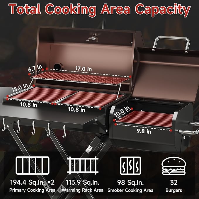 Portable Charcoal Grill with Smoking Function, Foldable Suitcase Design with - Image 4