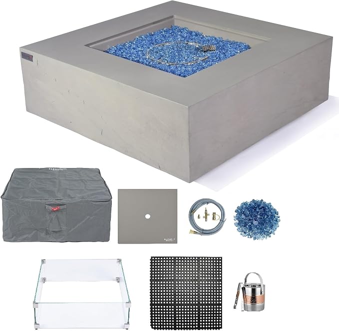 Elementi+ | Bundle Capertee Gas Fire Pit Cast Concrete 40" Square Fire Table by AMSFireplaceInc