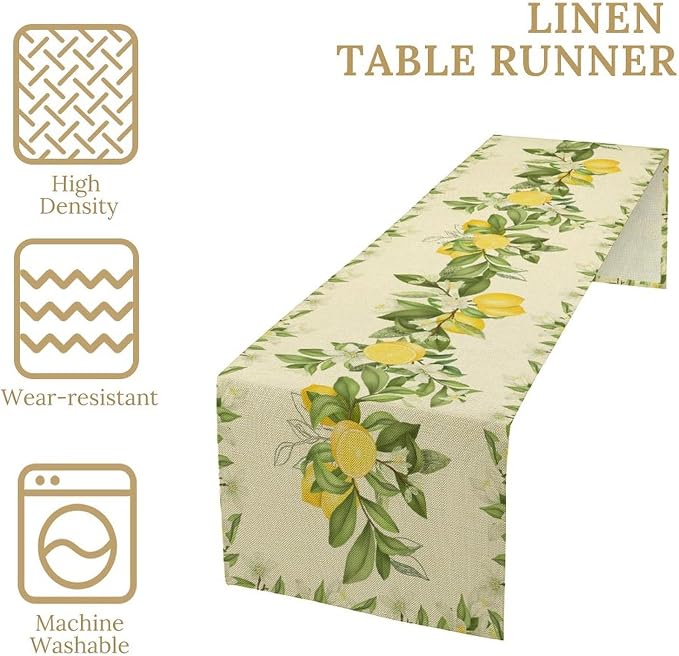 Summer Lemon Table Runner, Spring Blooming Lemon Tree Branches Bouquets Yellow - Image 4