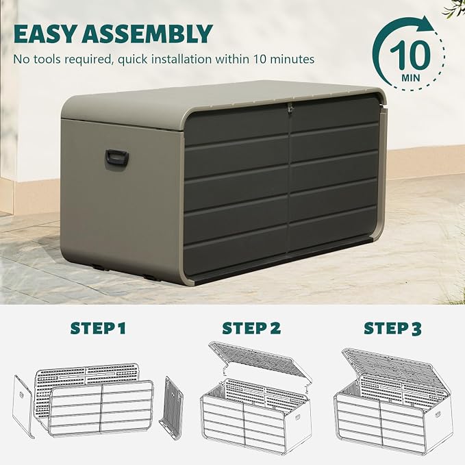 Domi 200 Gallon Outdoor Storage Box – Waterproof, UV-Resistant Deck Box - Image 5