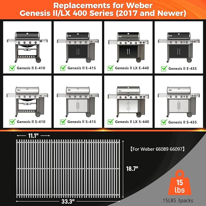QuliMetal 66089 Grill Grates for Weber Genesis 2 E-410/E-415/E-435, Grill Parts - Image 2