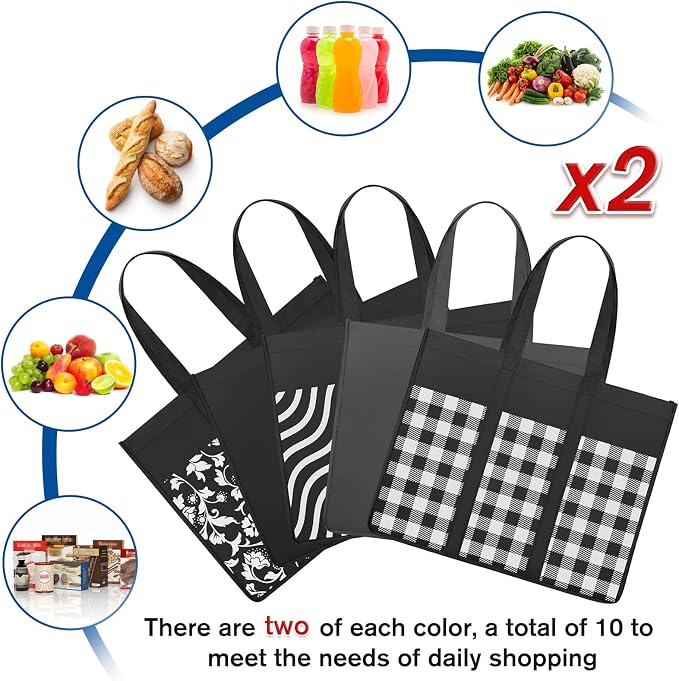 WISELIFE Reusable Grocery Shopping Bags 10 Pack Large Foldable Tote Bags Bulk - Image 3