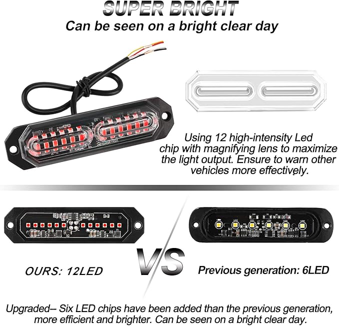 ASPL 8pcs Sync Feature Ultra Slim 12-LED Surface Mount Flashing Strobe Lights - Image 2