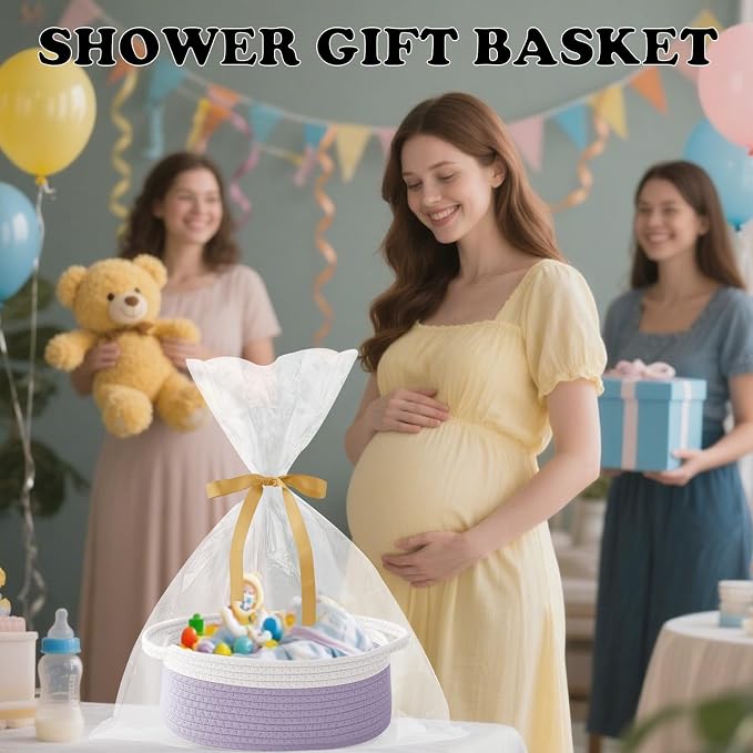Gift Basket with Gift Bag and Ribbons, Small Rope Woven Shelf Storage, Baskets - Image 6