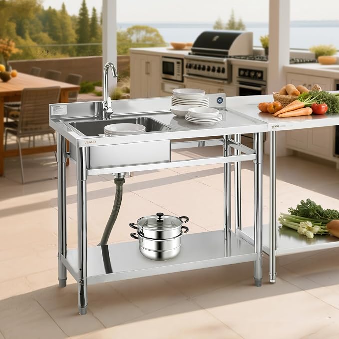 VEVOR Stainless Steel Utility Sink, Free Standing Single Bowl Commercial - Image 8