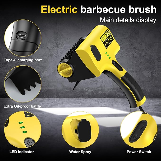 Oxzeps Outdoor Electric BBQ Brush, 2600mAh Battery Capacity 7.4V 2-Speed Power - Image 3