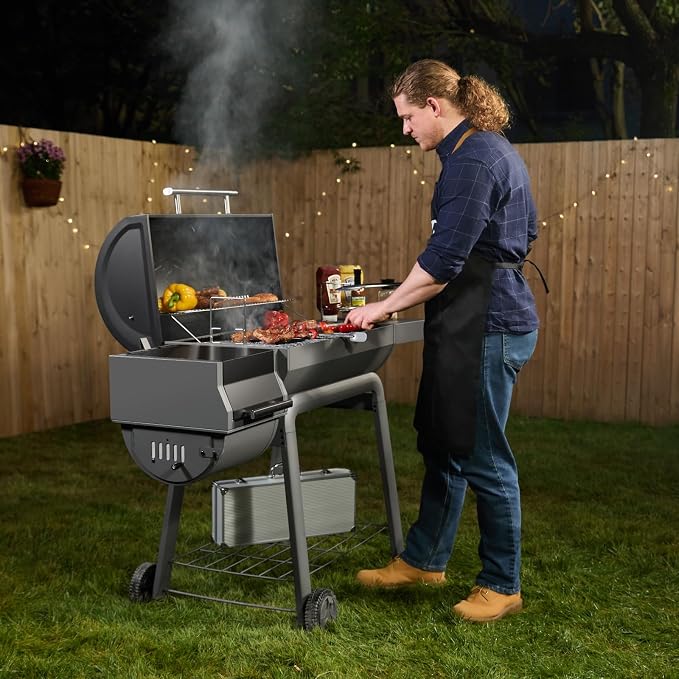 BBQ Charcoal Grill with Offset Smoker Grill and Side Table, 30-In Heavy-Duty - Image 9