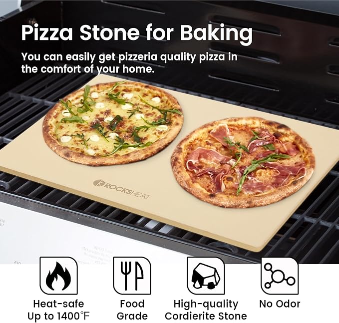 Pizza Stone, Rectangular Extra Large 23.6" x 15.8" x 0.6" Pizza Stones - Image 2