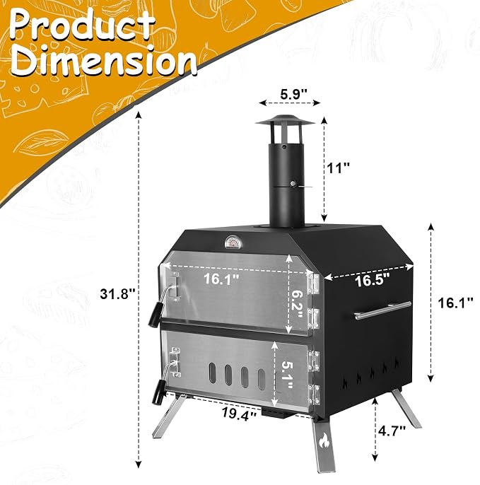 15’’ Outdoor Pizza Oven Wood Fired Pizza Oven Portable Patio Ovens Included - Image 3