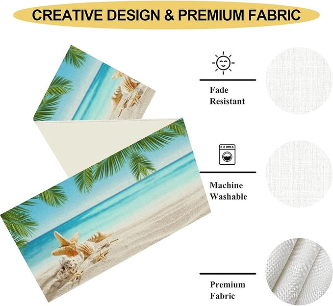Summer Coastal Table Runner, Nautical Starfish Beach Seashell Ocean Tropical - Image 5