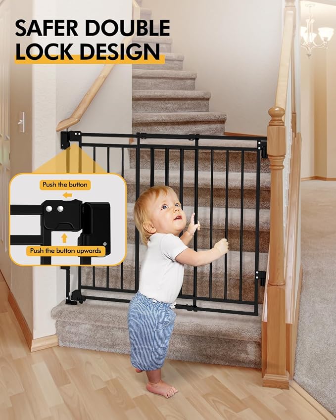 Baby Gate for Stairs Doorways & Kitchen, 26.4"-43" W x 29" H, No Bottom Bar Dog - Image 5