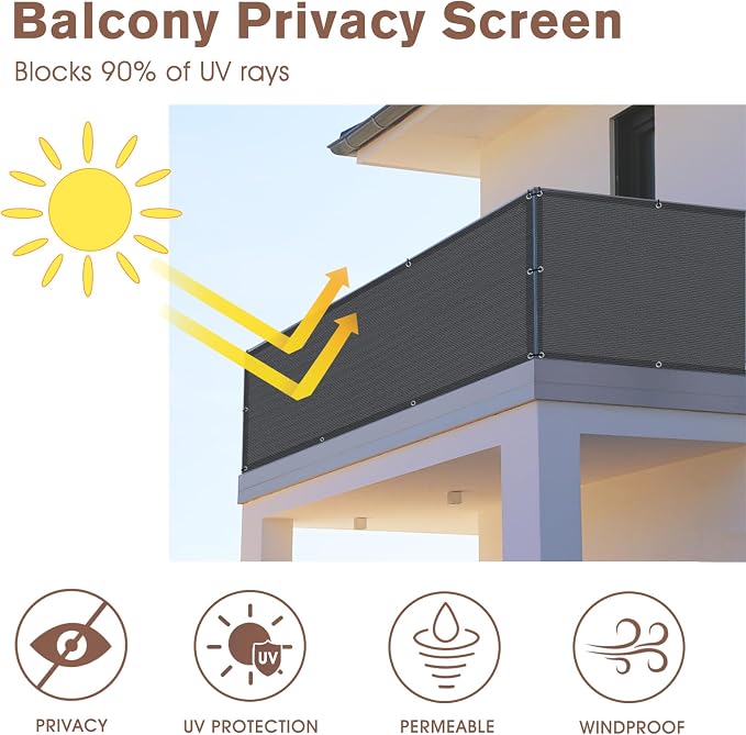 Sunny Guard Customized 3.3'x25' Drak Grey Balcony Privacy Screen, 180 GSM - Image 3