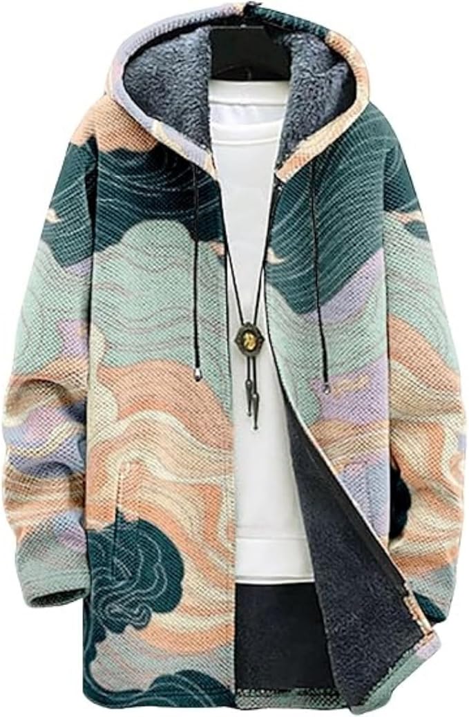 Men's Hooded Sweater Coat Knit Fleece Lined Long Cardigan Jacket by Unknown